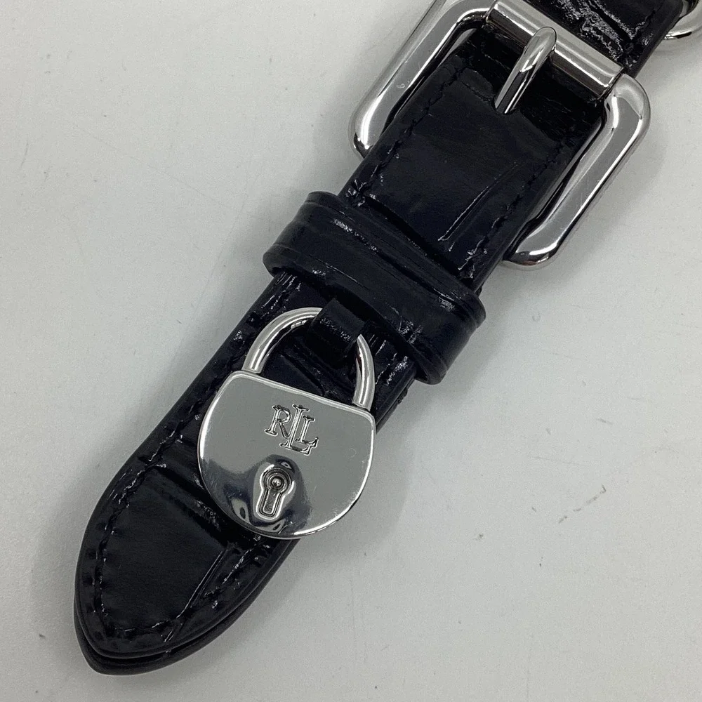 Lauren Ralph Lauren Black Croc Embossed Leather Buckle Padlock Keychain NWT
